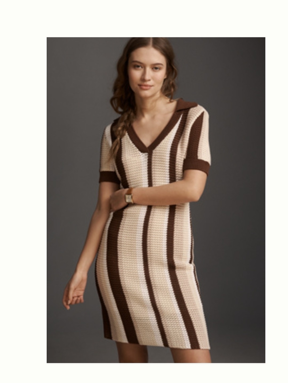 Maeve Collared Knit Mini Dress- Brown Stripe- BNWT